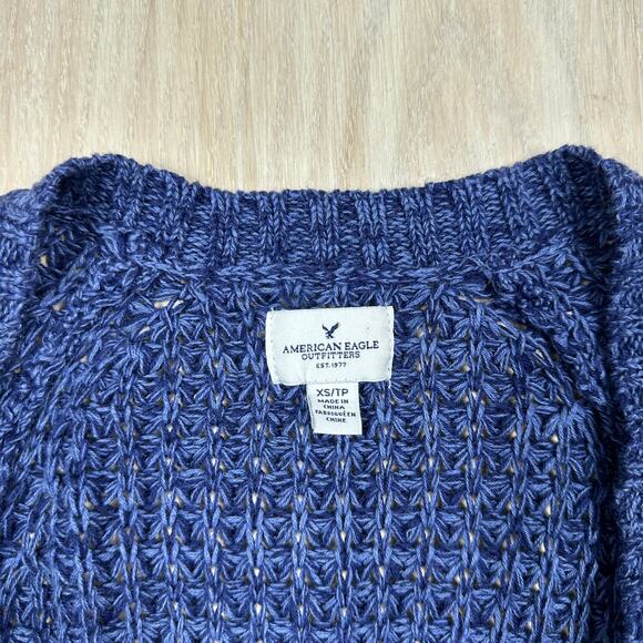 American Eagle Blue Knit Button Front Pockets Long Sleeve Cardigan Sweater XS - Picture 5 of 12